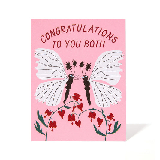 A Pair of Kissing Moths Congratulations Card
