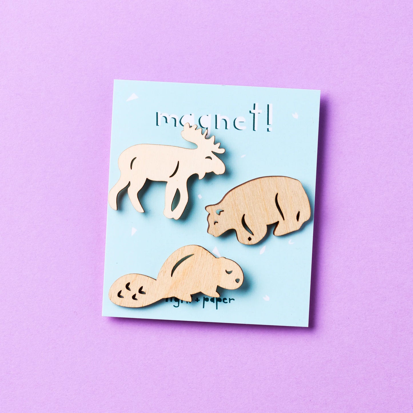 Mini Wooden Canadian Creature Magnets- Beaver, Moose, Bear