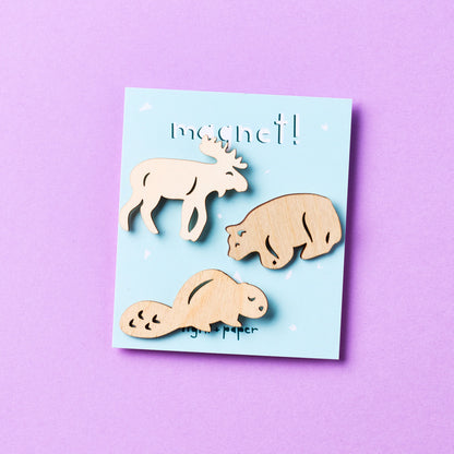 Mini Wooden Canadian Creature Magnets- Beaver, Moose, Bear