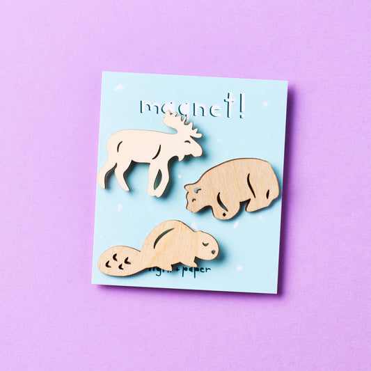 Mini Wooden Canadian Creature Magnets- Beaver, Moose, Bear