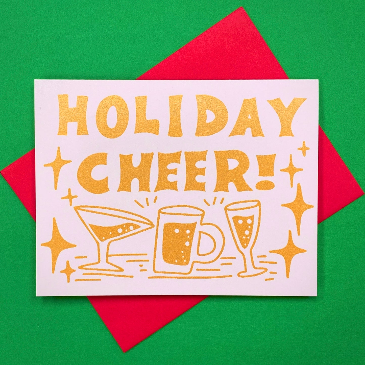 Gold and Booze Holiday Cheer Greeting Card 2025