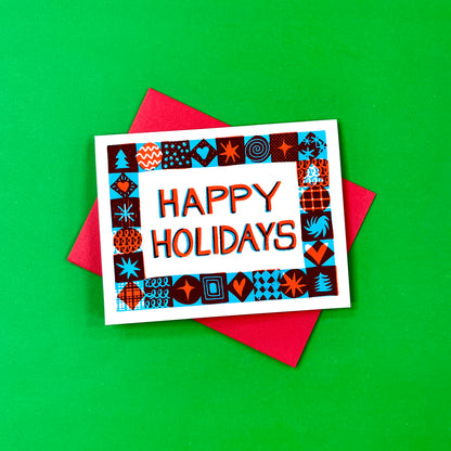 Happy Holidays Pattern Tile Greeting Card