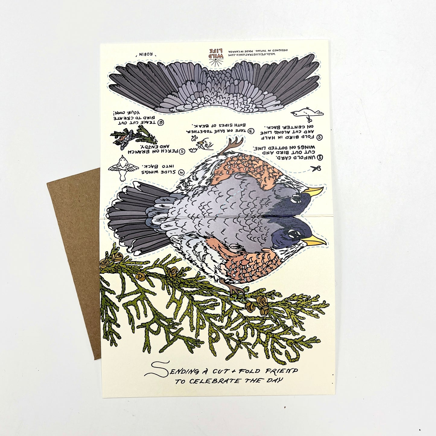 Cut and Fold Craft Card - Robin