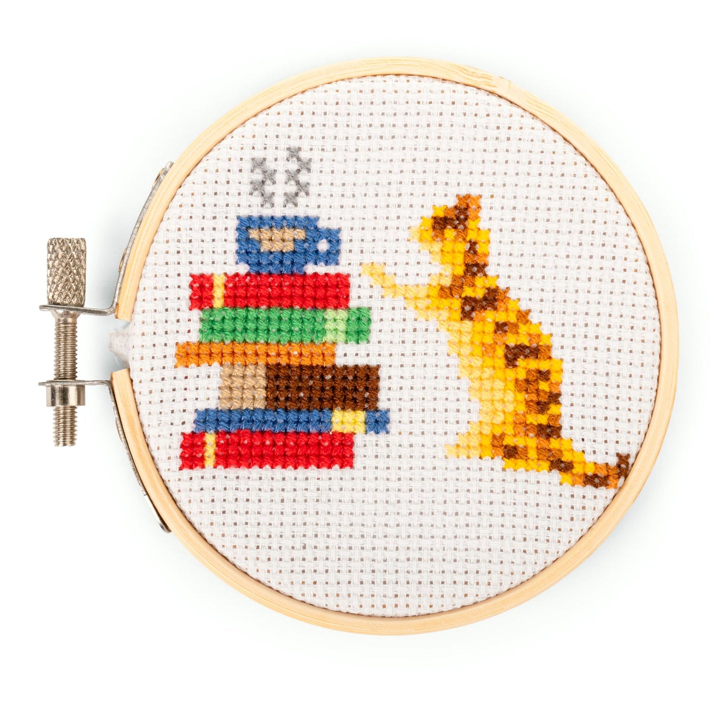 Cat and Books Mini Cross Stitch Embroidery Kit
