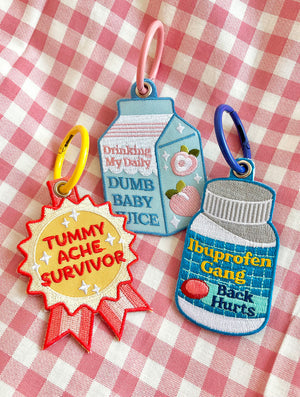 Tummy Ache Survivor Embroidered Keychain