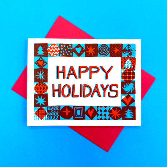 Happy Holidays Pattern Tile Greeting Card
