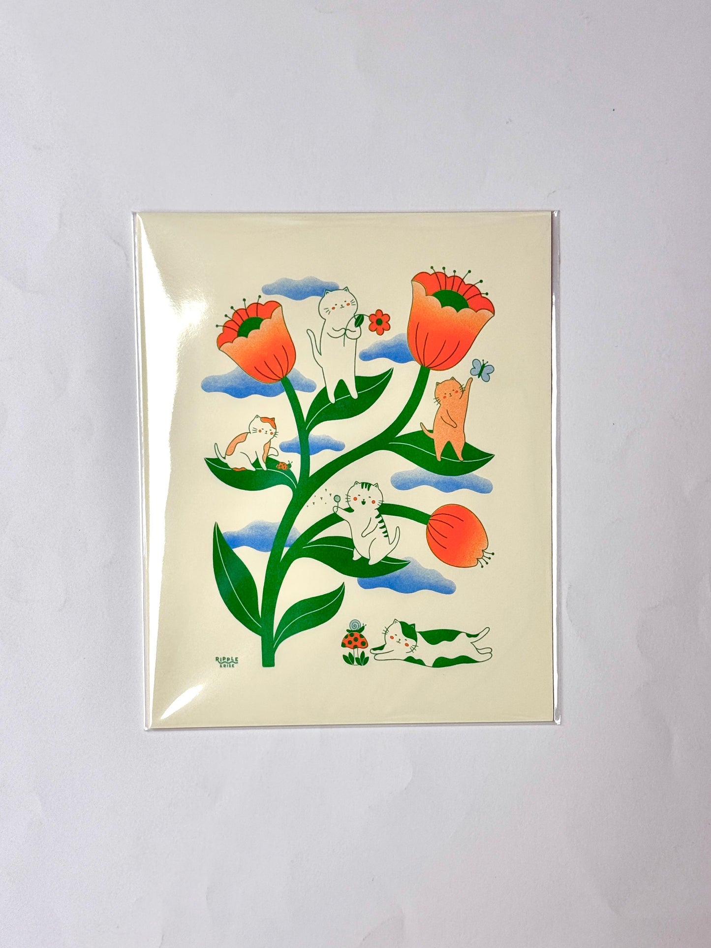 Curious Little Cats Risograph Print