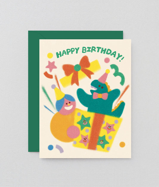 Happy Birthday Dino & Present - Greeting Card