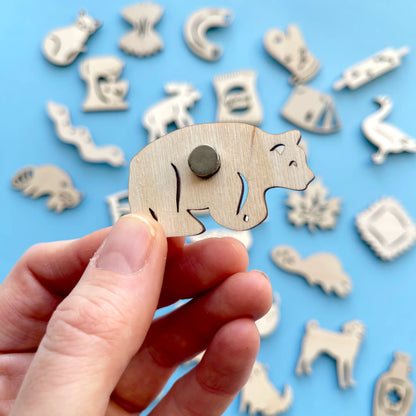 Mini Wooden Canadian Creature Magnets- Beaver, Moose, Bear