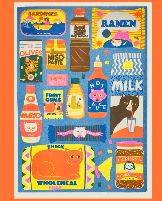 Cat Food Risograph Print