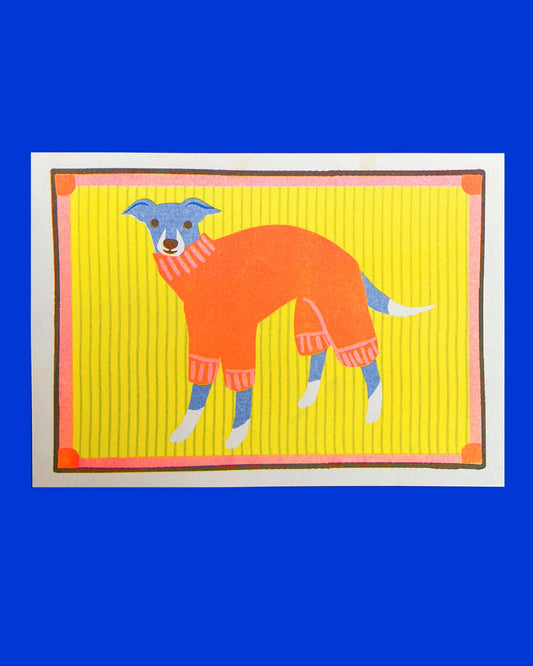 Italian Greyhound Mini Risograph Print