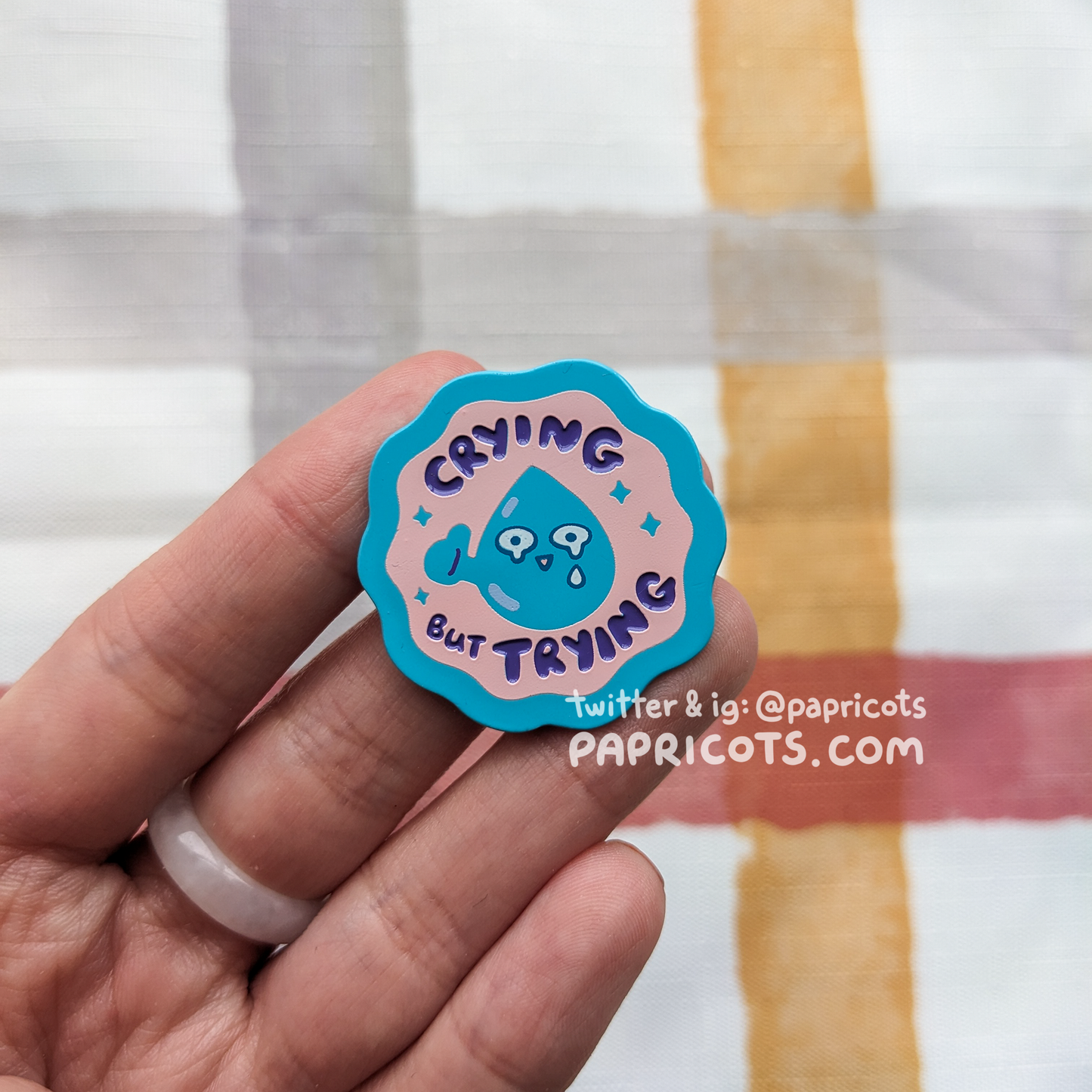 Crying But Trying Enamel Pin