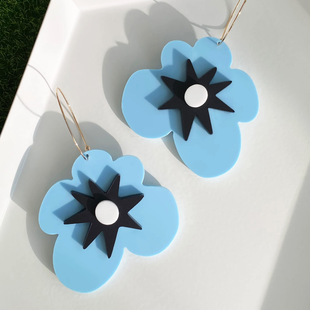 Blue Flower Hoops