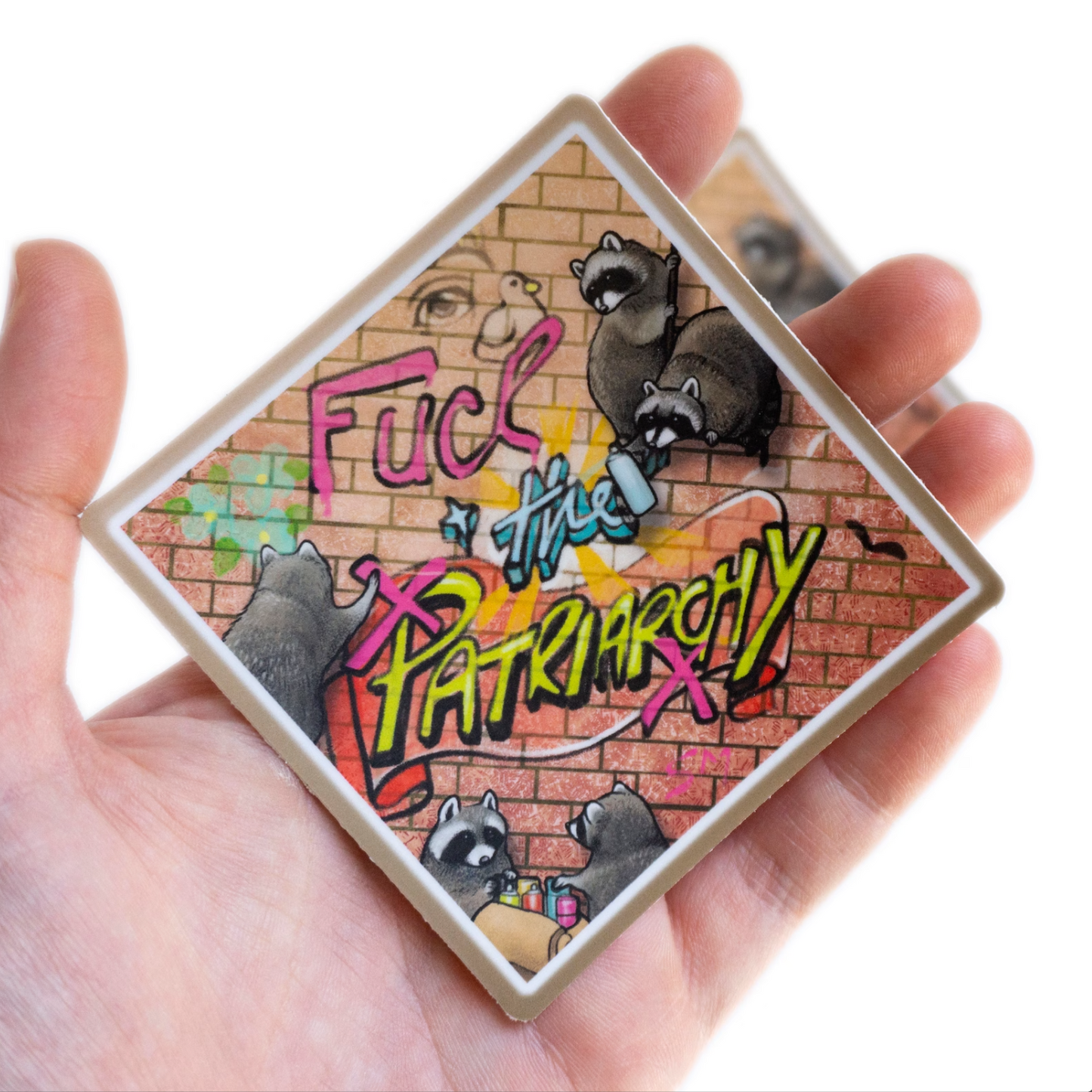 Raccoon Graffiti Fuck the Patriarchy Vinyl Sticker