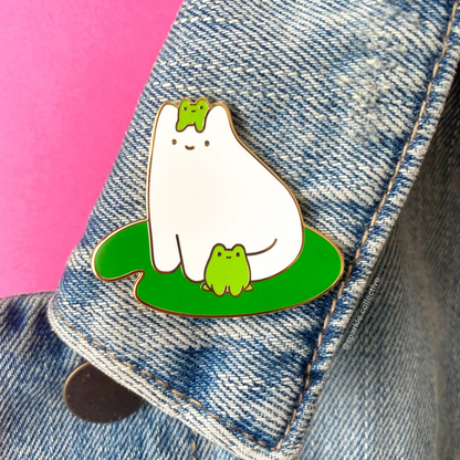 Cat and Frog Friends Enamel Pin