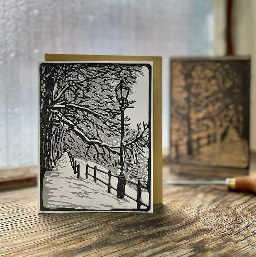 Linocut Wood Scene Greeting Card