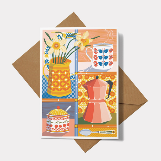 Coffee & Daffodil Greeting Card