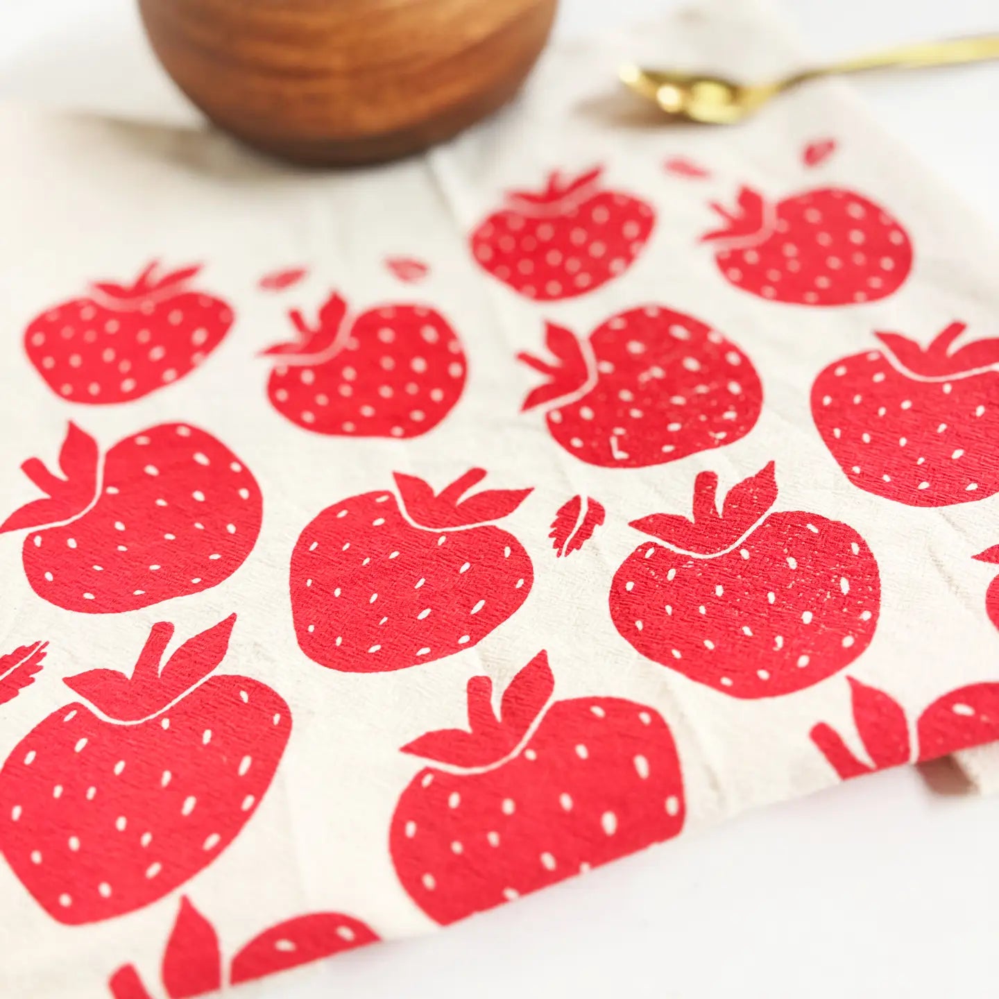 Strawberries Organic Tea Towel Red