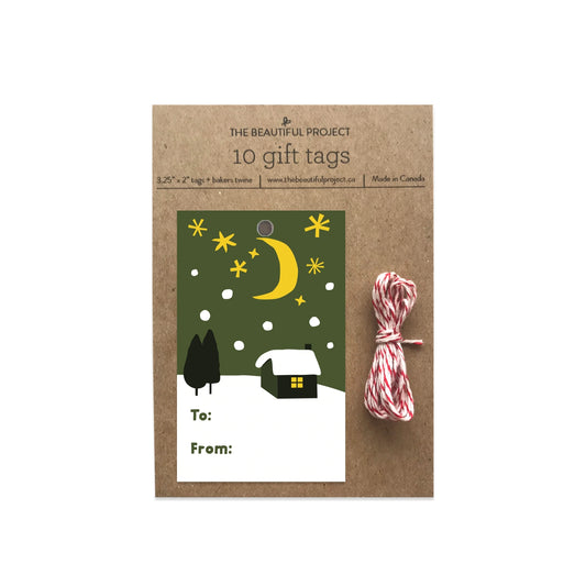 Winter Cabin Nighttime Holiday Christmas Gift Tags Set of 10