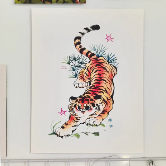 Hangry Tiger Large Textured Art Print