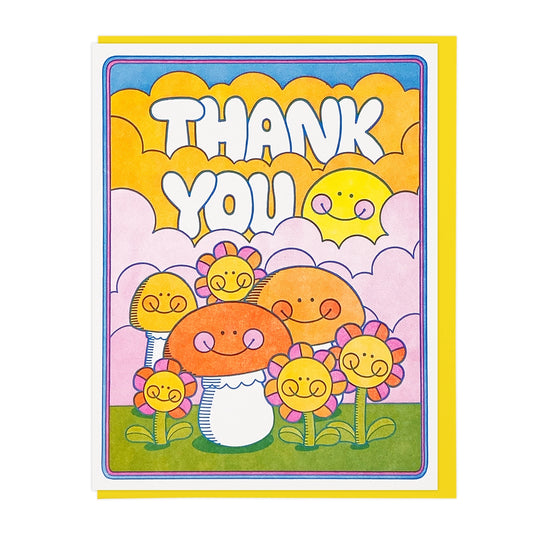 Thank You Mushrooms and Flowers Greeting Card
