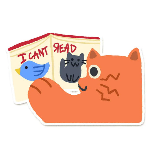 I Can't Read Orange Cat Vinyl Sticker