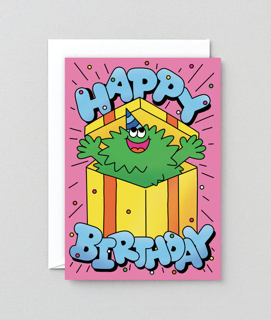 Happy Birthday Guy In Present - Greeting Card