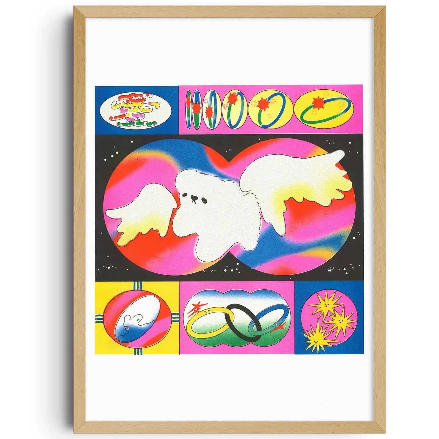 Angel Dog by Sanqian Risograph A3 Print