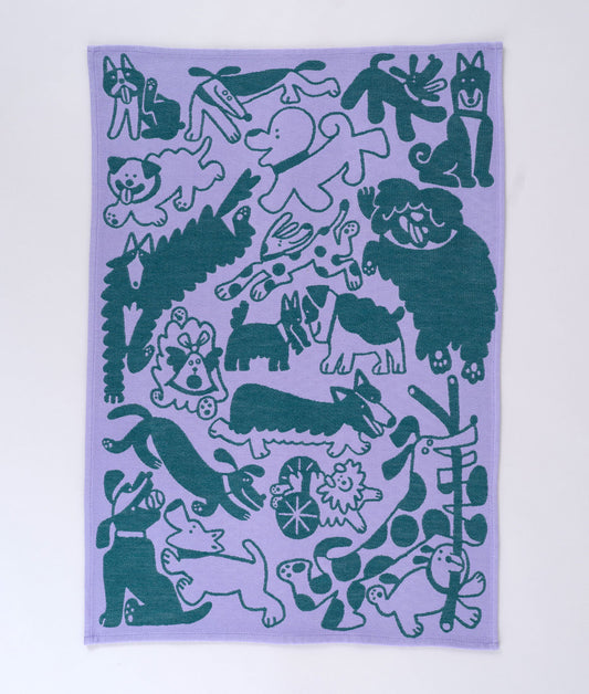 Dogs Day Out Lilac/Green - Tea Towel