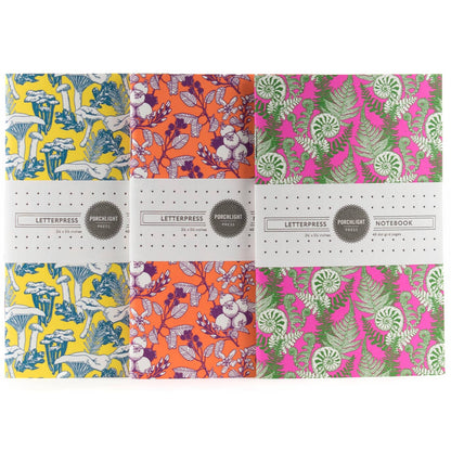 Set of 3 Pocket Letterpress Notebooks - Forest Foraging Series