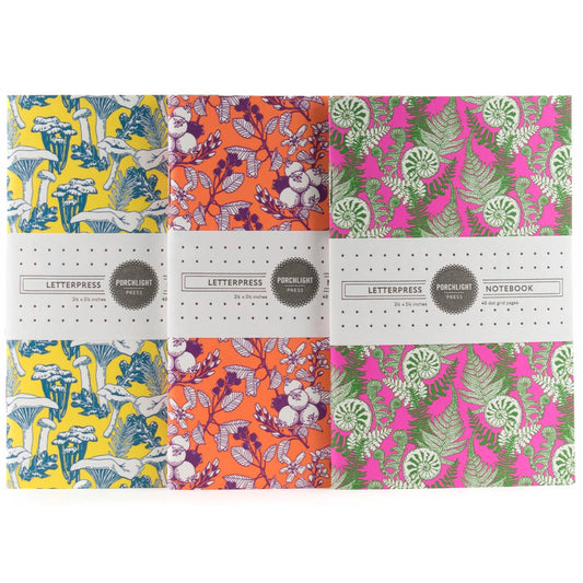 Set of 3 Pocket Letterpress Notebooks - Forest Foraging Series