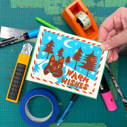 Cat Forest Warm Wishes Holiday Greeting Card