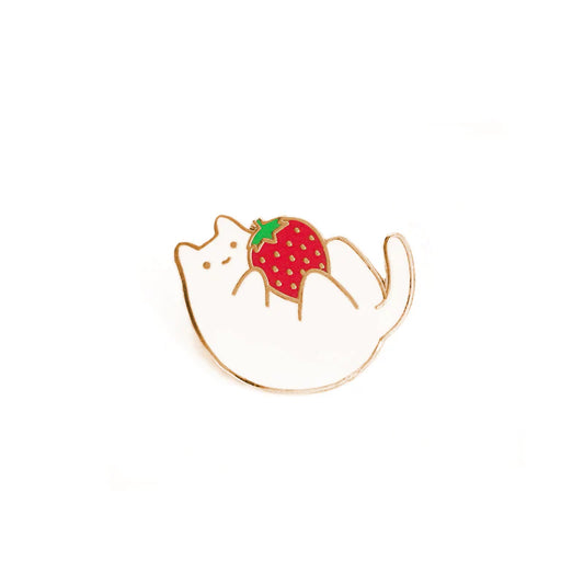 White Strawberry Baby Cat Enamel Pin