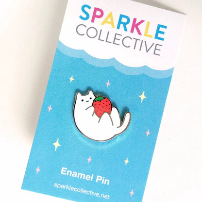 White Strawberry Baby Cat Enamel Pin