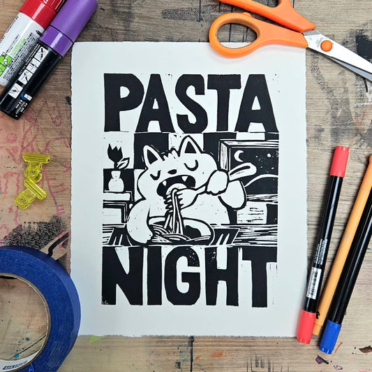 Pasta Night Linocut Print
