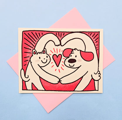 Dog and Cat Heart Pose Greeting Card