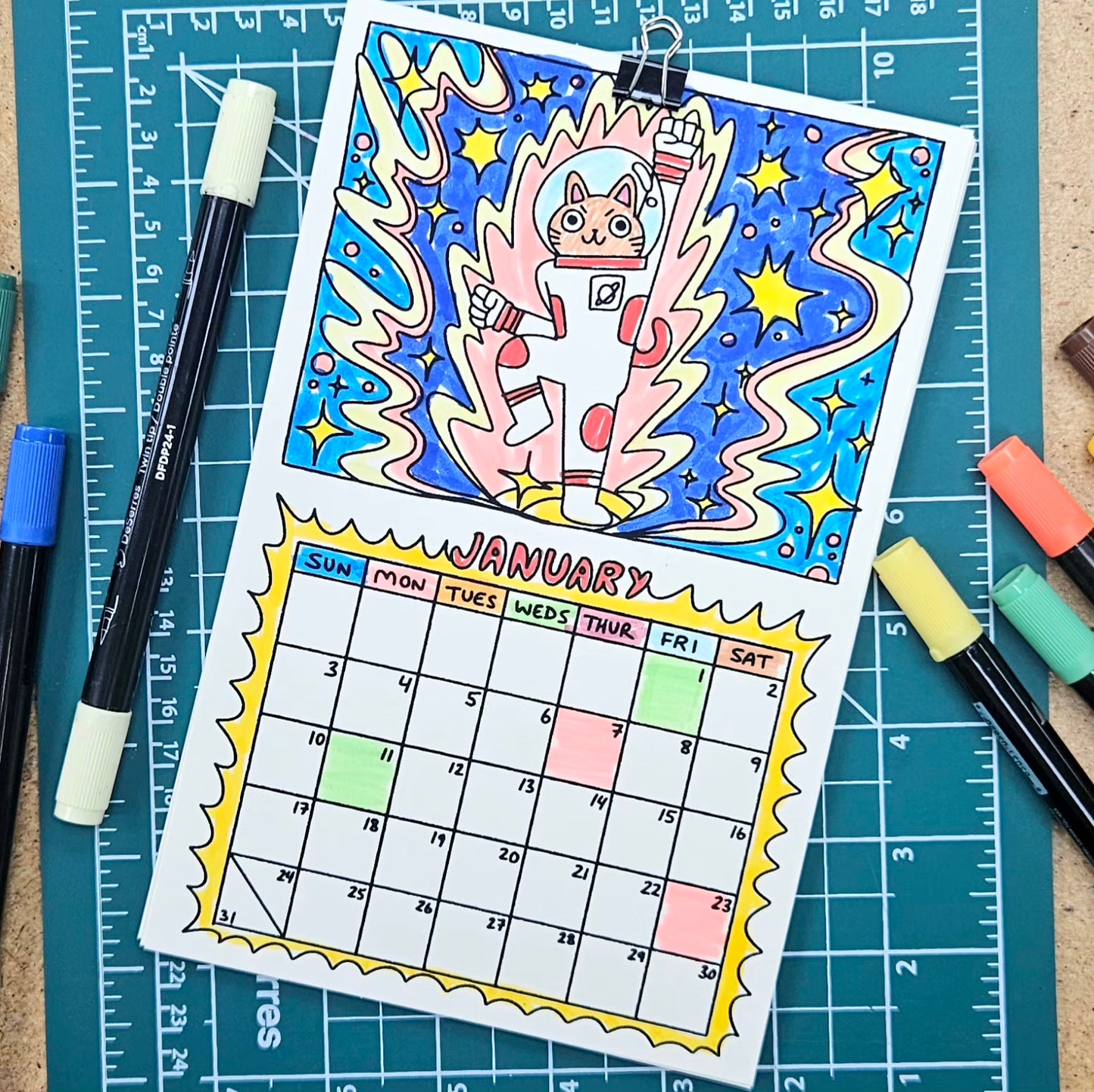 2027 Space Pals 12 Month Colouring Calendar
