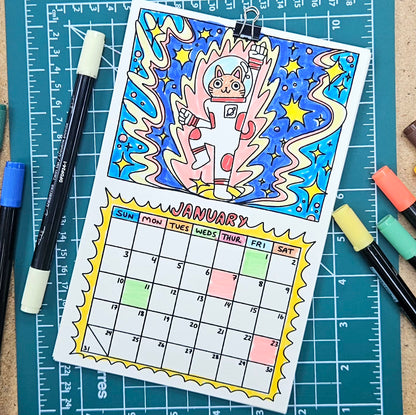 2027 Space Pals 12 Month Colouring Calendar