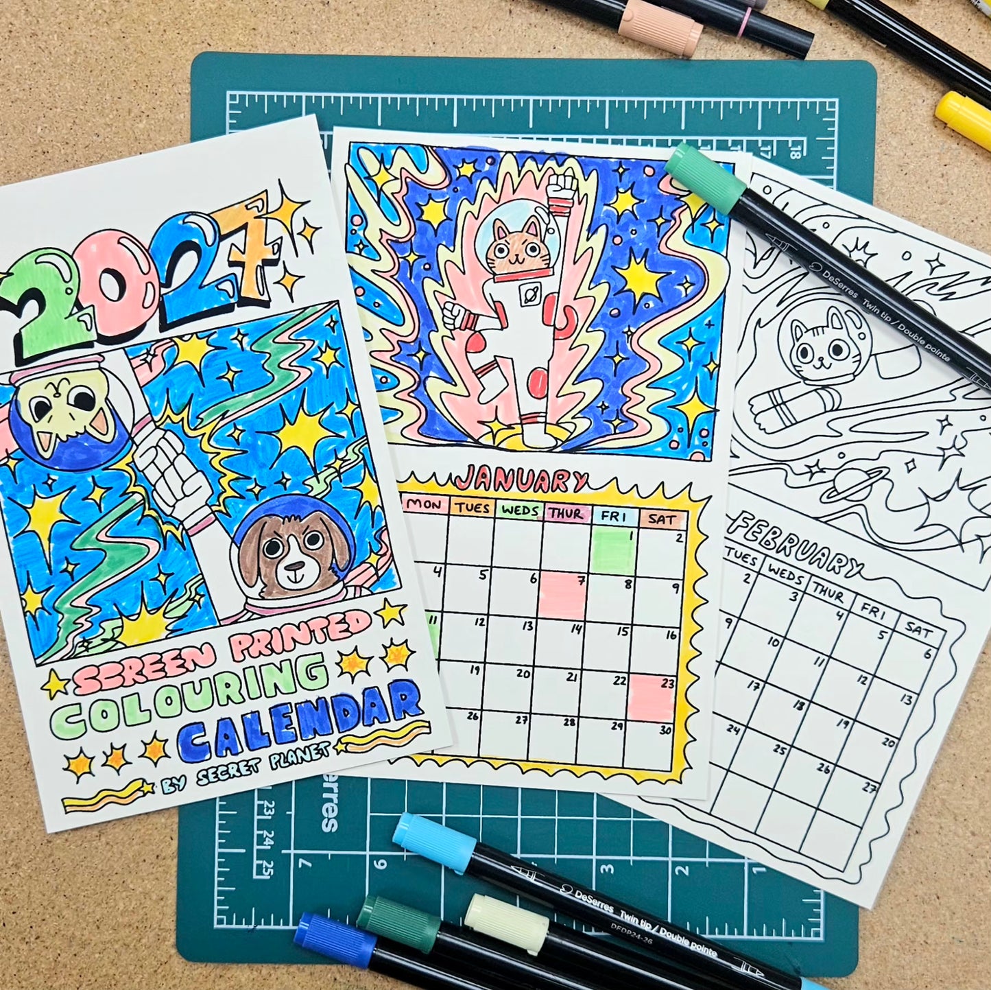 2027 Space Pals 12 Month Colouring Calendar