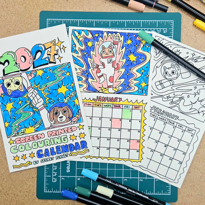 2027 Space Pals 12 Month Colouring Calendar