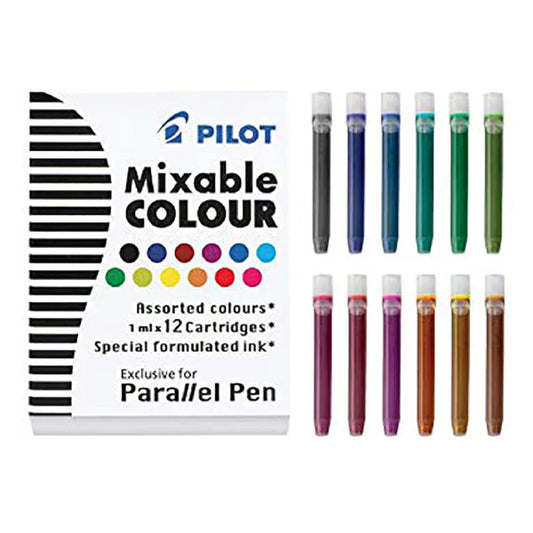 Pilot Parallel Pen Ink Cartridges, Assorted Colours 12pk