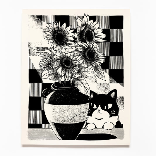 Sunflower Cat Screen Printed Poster