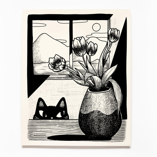 Tulip Cat Screen Printed Poster