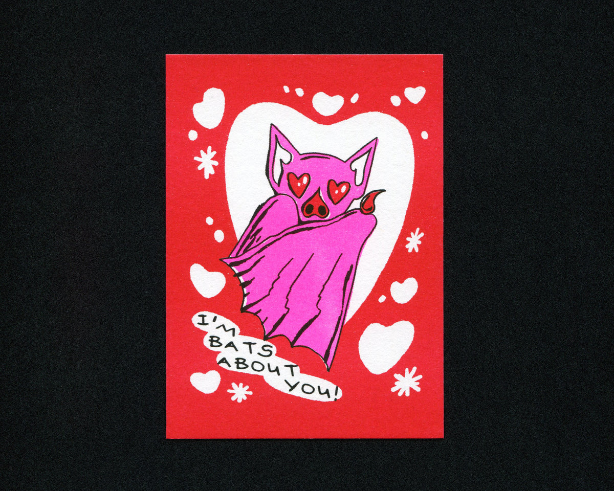 Bats About You Risograph Mini Postcard