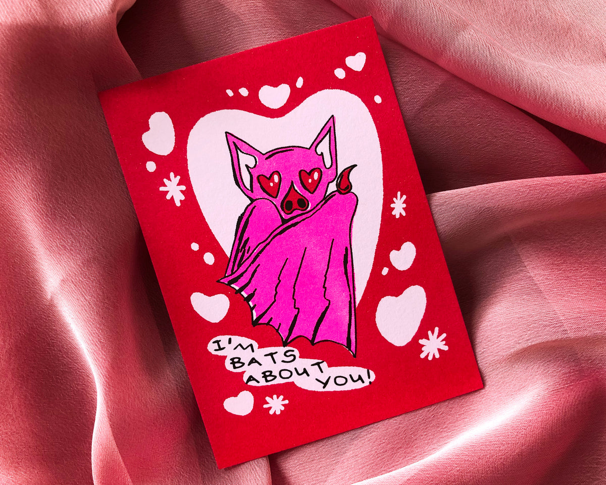 Bats About You Risograph Mini Postcard