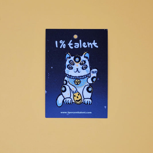 Lucky White Blue Cat Iron-On Patch