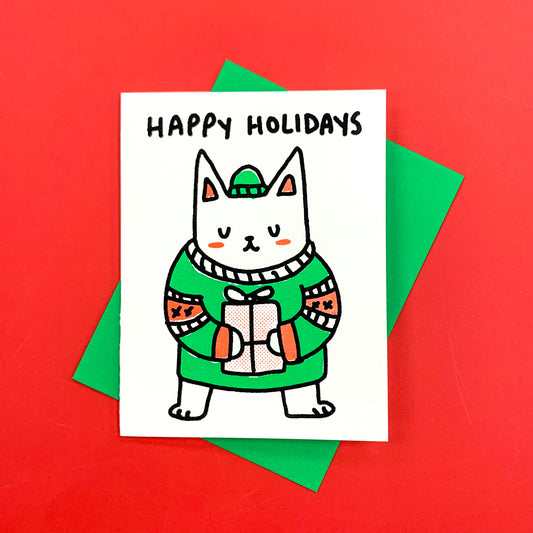 Sweater Cat Happy Holidays Card