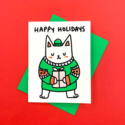 Sweater Cat Happy Holidays Greeting Card