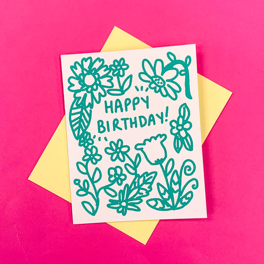 Happy Birthday Green Floral Greeting Card