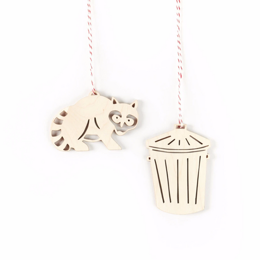 Raccoon and Trash Ornament Set